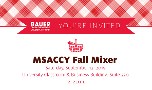 MSACCY Fall Mixer, Saturday, September 12, 2015, University Classroom & Business Building, Suite 330, 12–2 p.m.