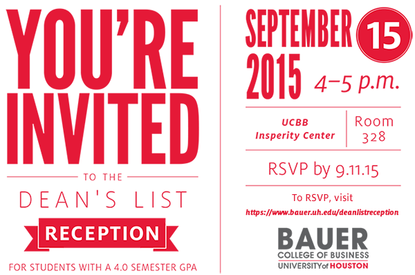 You're Invited to the Dean's List Reception, September 15