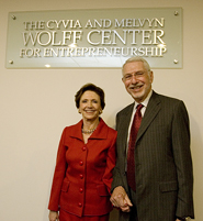 Cyvia and Melvyn Wolff celebrate the naming of the Cyvia and Melvyn Wolff Center for Entrepreneurship.