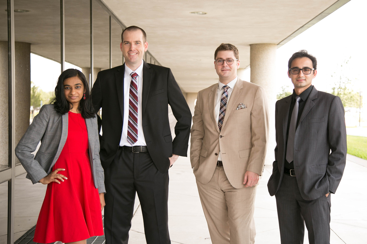 Bauer MBA students (from left) Varuniya Pushparajan, Randall Miller, Charles Shelton and Saket Maheshwari placed 3rd in the Social Impact Awards as part of the annual Google Online Marketing Challenge for their work with Space Center Houston. 