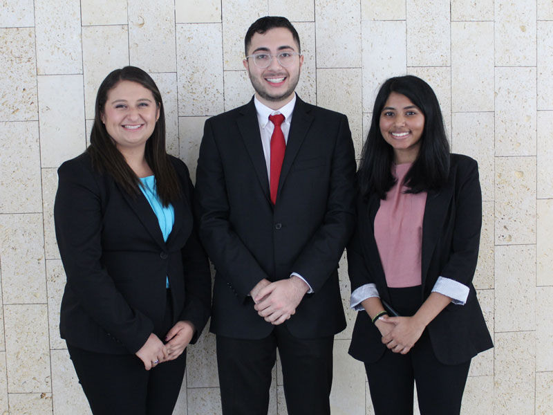 Photo: Bauer Undergraduates Experience Scholarly Research Alongside Faculty // Bauer undergraduates Crystal Gamboa, Nima Nayeri and Sharan Sabu participated in The Honors College Houston Early Research Experience program, addressing a sustainable solution for the Houston area.