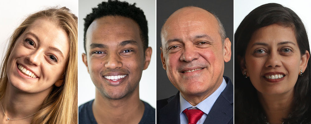 Four photos of Bauer College students and professors