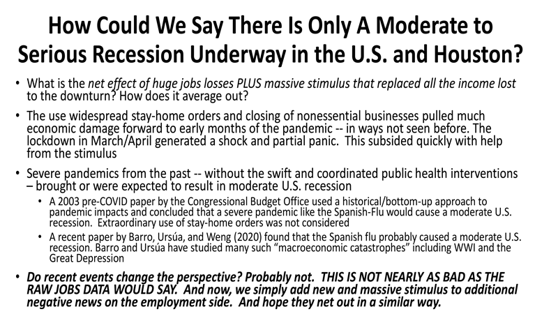 How Could We Say There is Only a Moderate to Serious Recession Underway in the U.S. and Houston?
