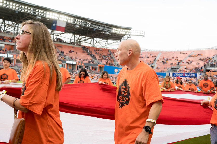 Students attend a Houston Dynamo game.