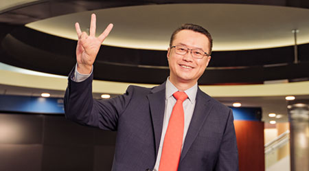 Photo: New Bauer Dean Xianjun Geng in Melcher Hall