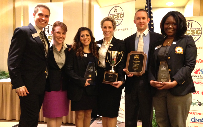Photo: Students in the Program for Excellence in Selling took home a first place win for the second year in a row at the 2012 National Collegiate Sales Competition. Competitors Grace Moceri (center) and Sonya Brooks (end) took home first and second place, sweeping the competition for the first time in University of Houston history, with Bryan Hentges, and Markee Johnson as alternates.
