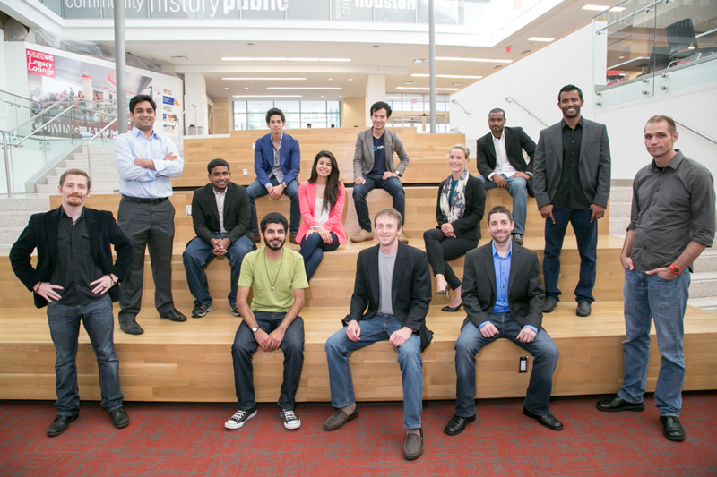 Student entrepreneurs from University of Houston’s RED Labs accelerator will pitch their concepts to startup community members at the inaugural Bayou Startup Showcase event, held in partnership with Rice University’s OwlSpark accelerator on Aug. 14. Front row (from left): Travis Arnold, Rakshak Talwar, Andrew Paterson, Gabe Hodges and Joshua Wathen.  Middle row (from left): Daniyal Inamullah, Micah Thomas, Valeria Bernadac, Julia Loennegren and Bala Raja. Top row (from left): Tom Huynh, Tri Nguyen and Gavin Garvey.