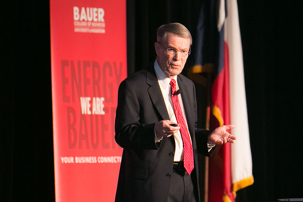 Economist Robert W. “Bill” Gilmer speaks at the C. T. Bauer College of Business Institute for Regional Forecasting Spring Economic Symposium.