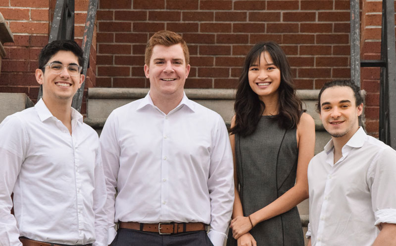 Forbes has recognized (from left) Christian Kladzyk, Brad Cathcart (now over-30 co-founder), Viviane Nguyen, and Juan Pablo Pimienta, for PolarPanel, a battery-free solar refrigeration technology, on their 2019 “30 Under 30” in Energy list. Photo courtesy of Alex Bishop. | Photo Editing: Anne Yu.