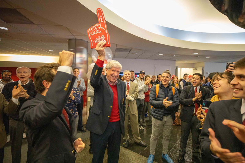 Wolff Center Director Dave Cook and students from the program celebrated the number one ranking by The Princeton Review and Entrepreneur at a Bauer College announcement celebration.