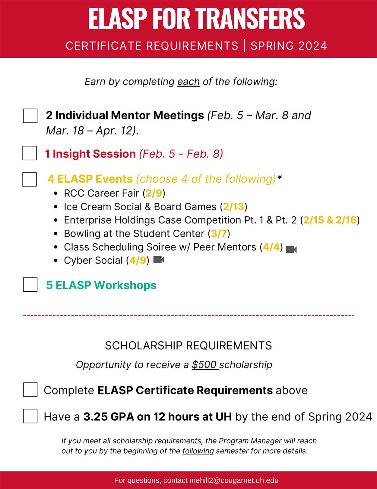 ELASP for Transfers Certificate and Scholarship Requirements