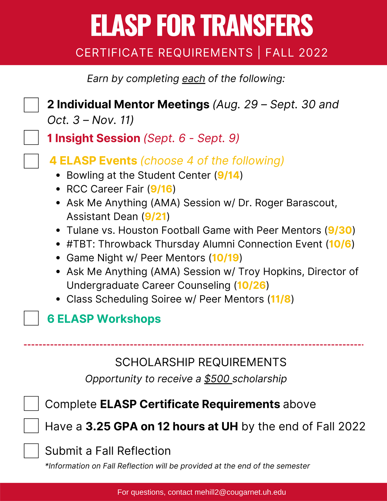 ELASP for Transfers Certificate and Scholarship Requirements
