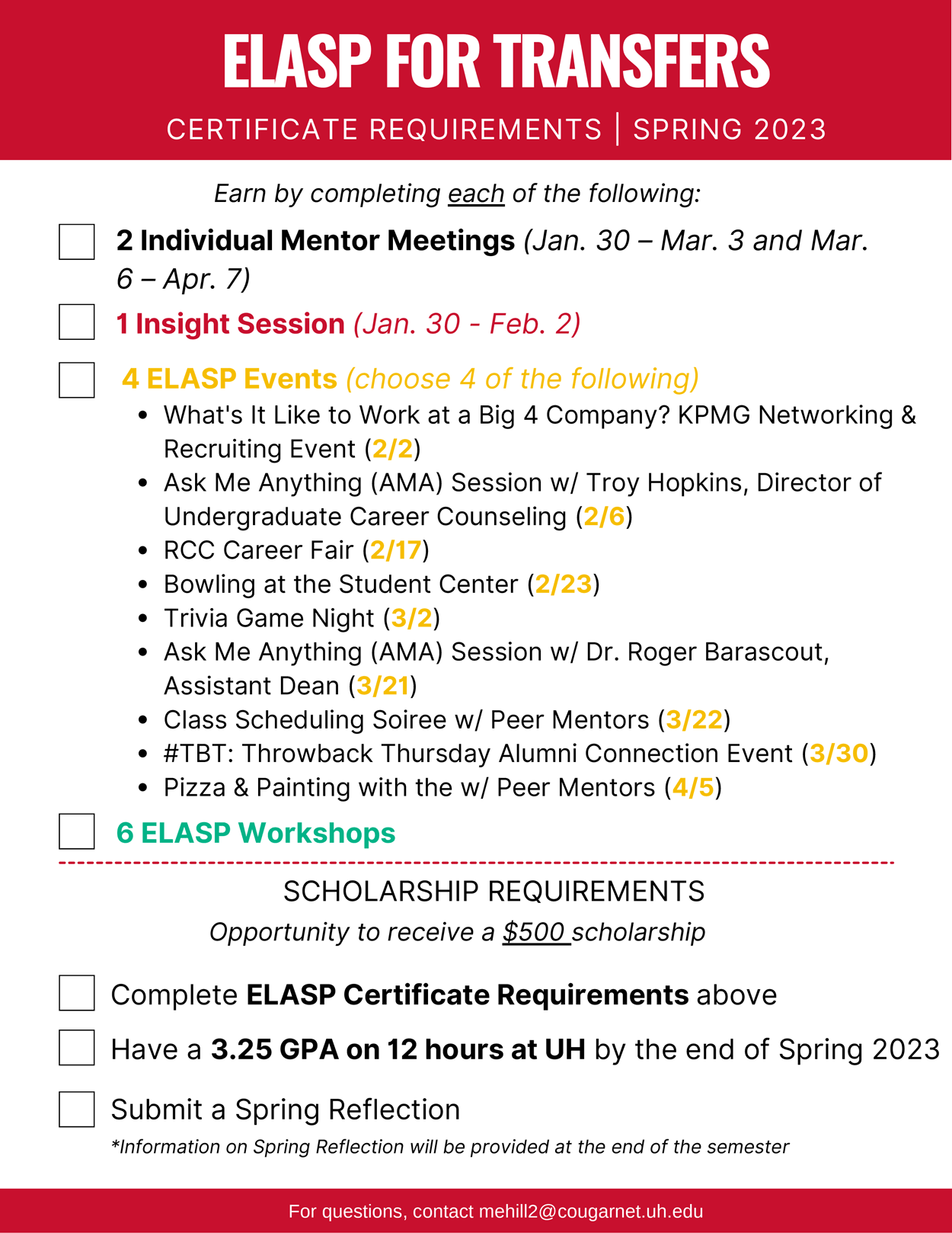 ELASP for Transfers Certificate and Scholarship Requirements