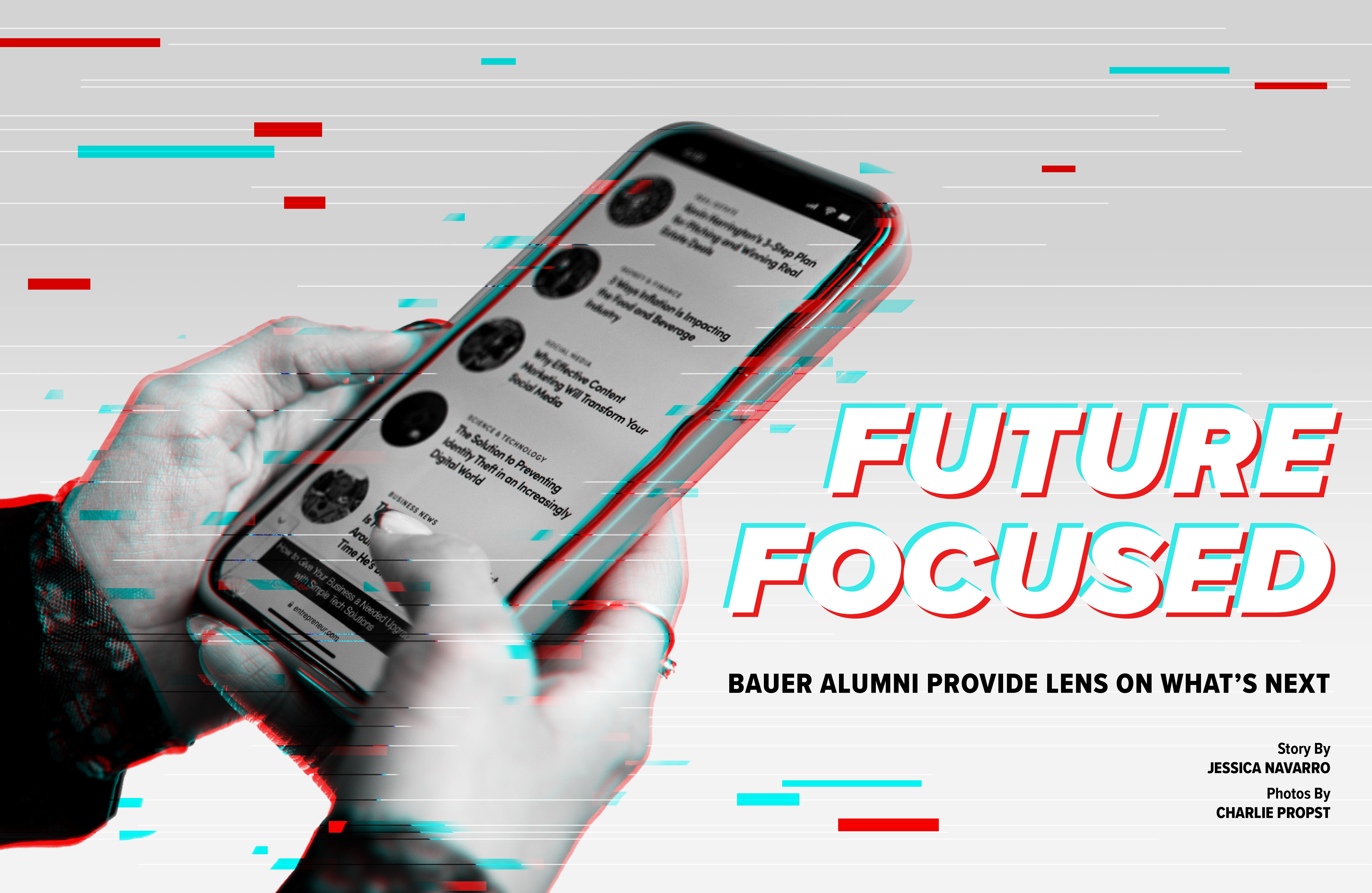 Story Headline: Future Focused | Bauer Alumni Provide Lens on What's Next; Story Credit: Story by Jessica Navarro, Photos by Charlie Propst; Photo Description: Esther Adaramola (BBA '21) recently joined Microsoft and is one of two subjects of this Inside Bauer cover story.