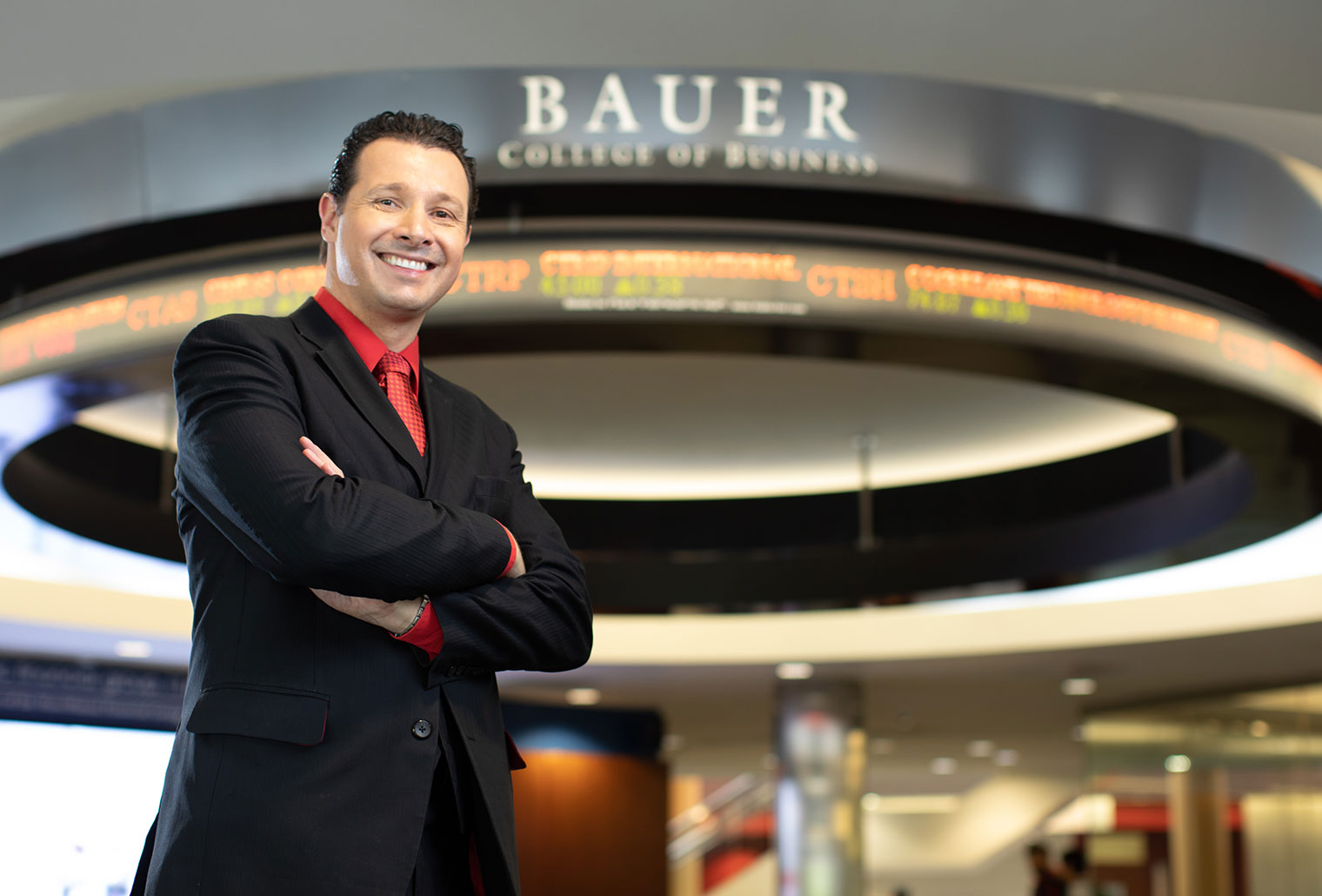 Photo: Dean Paul A. Pavlou in Bauer College Ticker Area